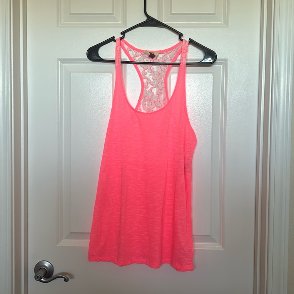 Pink Lace Back Tank Top